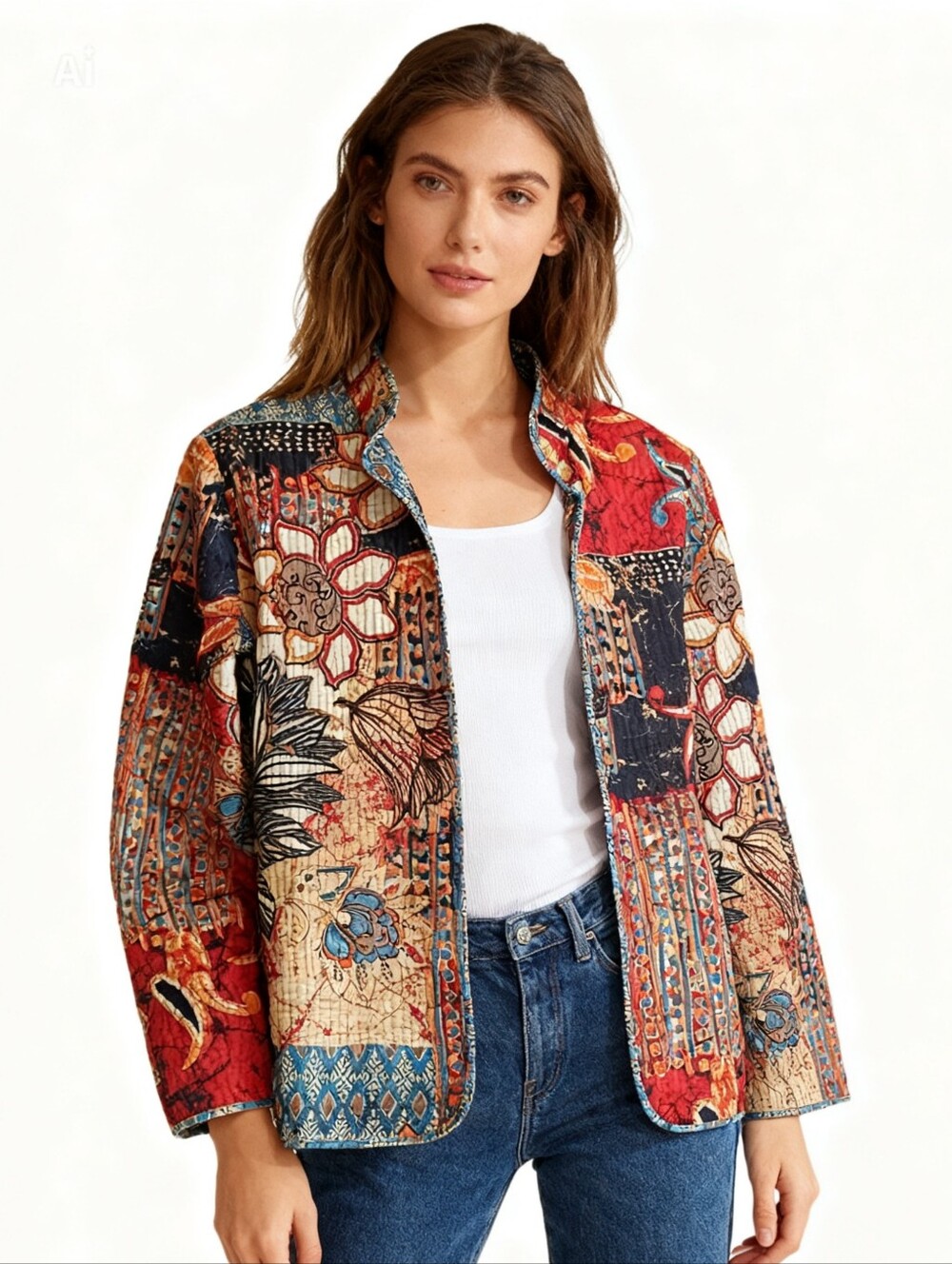 ALFRED DUNNER Vintage Jacket Reversible Quilted Red Blue Colorful Boho MEDIUM